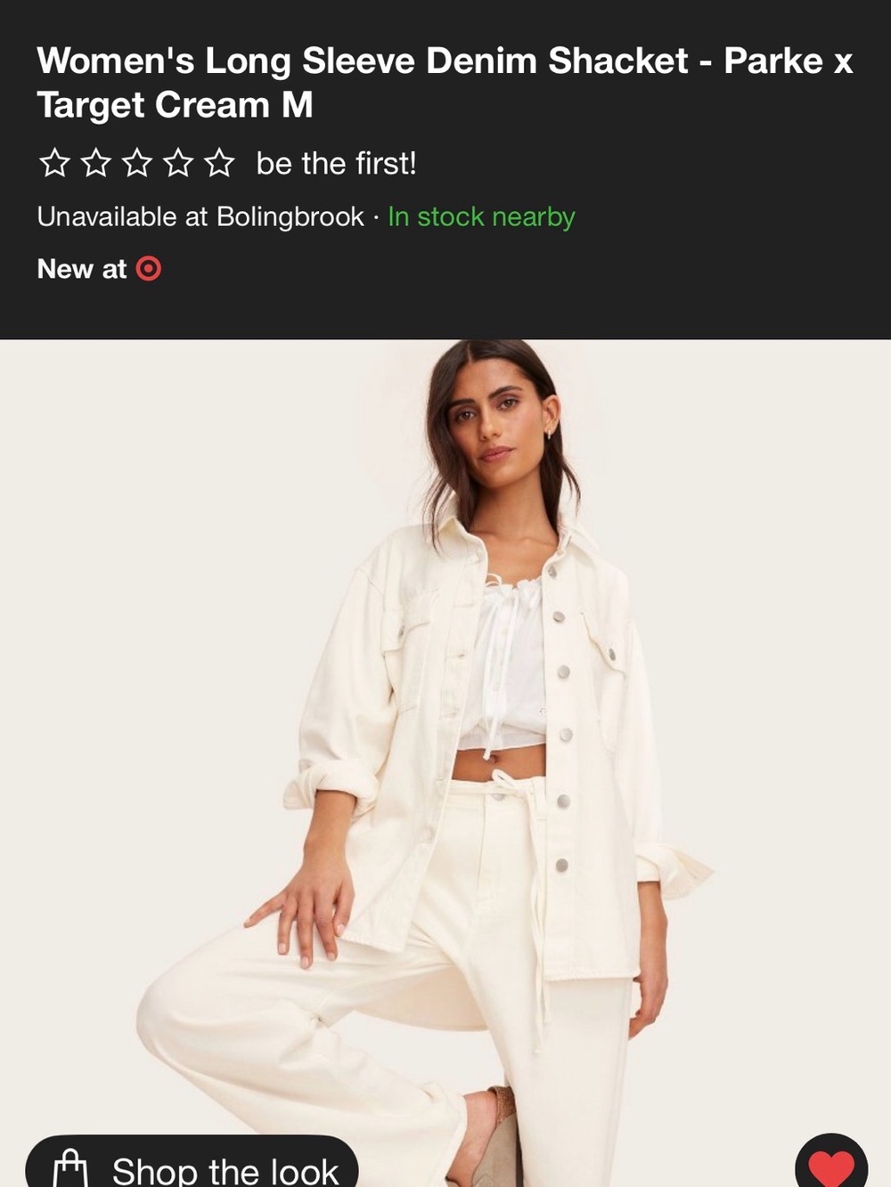 Women's Long Sleeve Denim Shacket - Parke x
Target  Cream